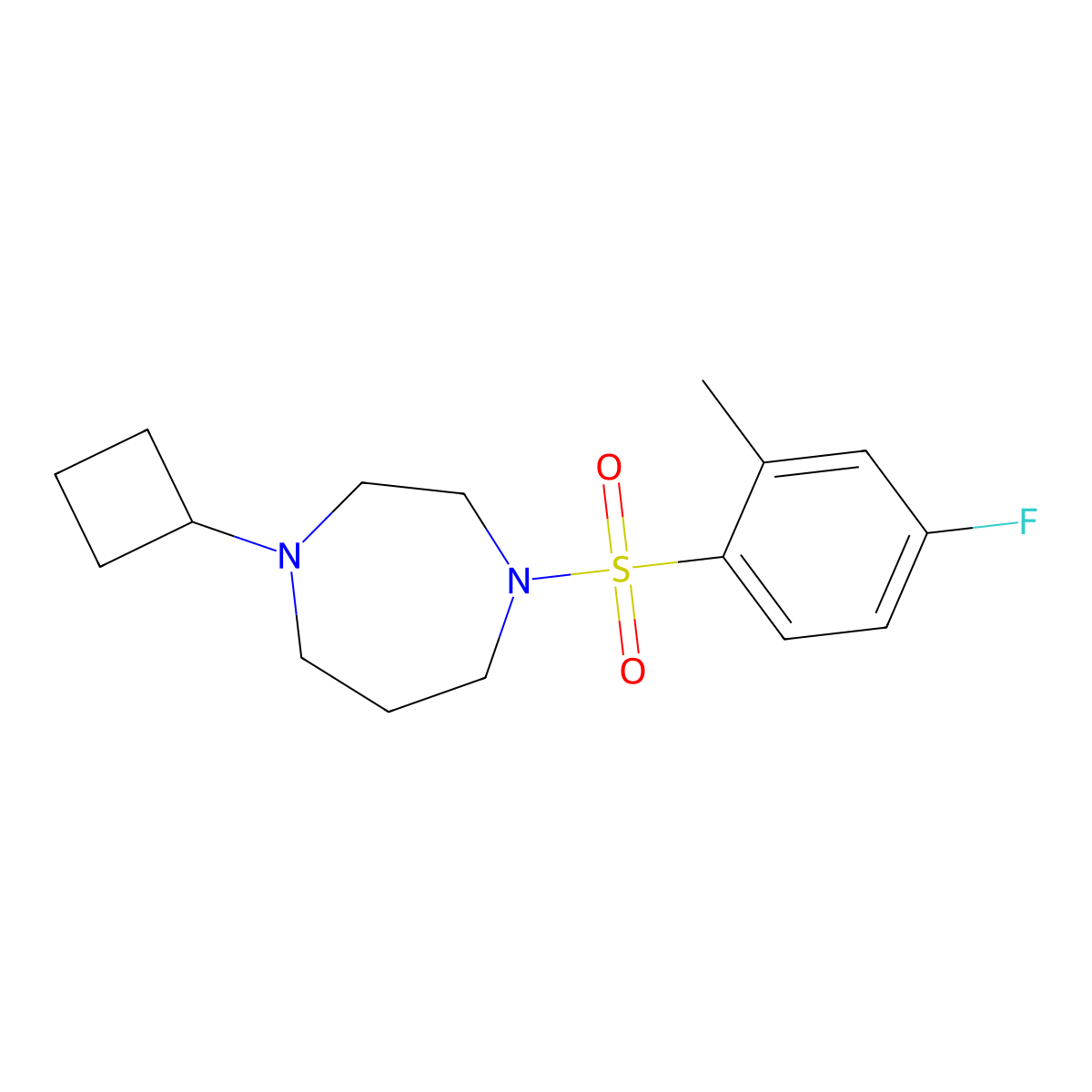 1-Cyclobutyl-4-((4-fluoro-2-methylphenyl)sulfonyl)-1,4-diazepane molecular structure, CAS 2320379-23-3