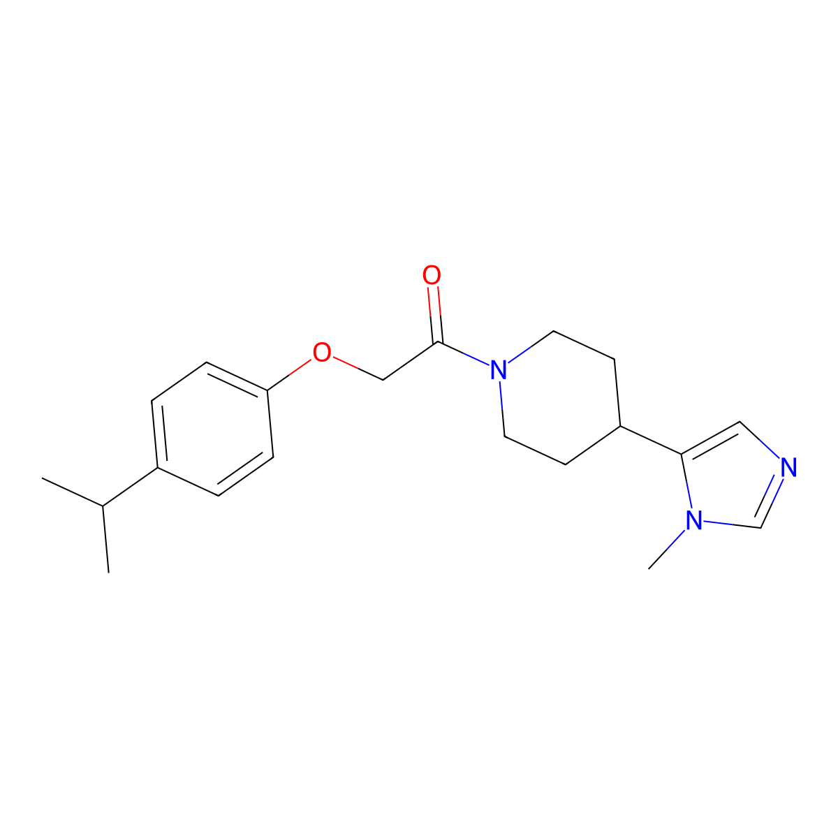 1-[4-(1-methyl-1H-imidazol-5-yl)piperidin-1-yl]-2-[4-(propan-2-yl)phenoxy]ethan-1-one molecular structure, CAS 2320379-64-2