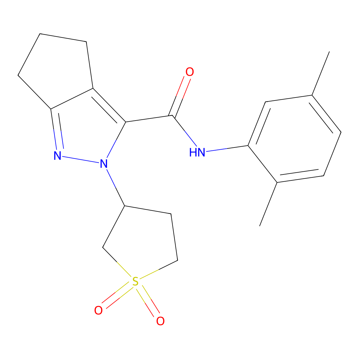 N-(2,5-dimethylphenyl)-2-(1,1-dioxidotetrahydrothiophen-3-yl)-2,4,5,6-tetrahydrocyclopenta[c]pyrazole-3-carboxamide molecular structure, CAS 2320379-74-4