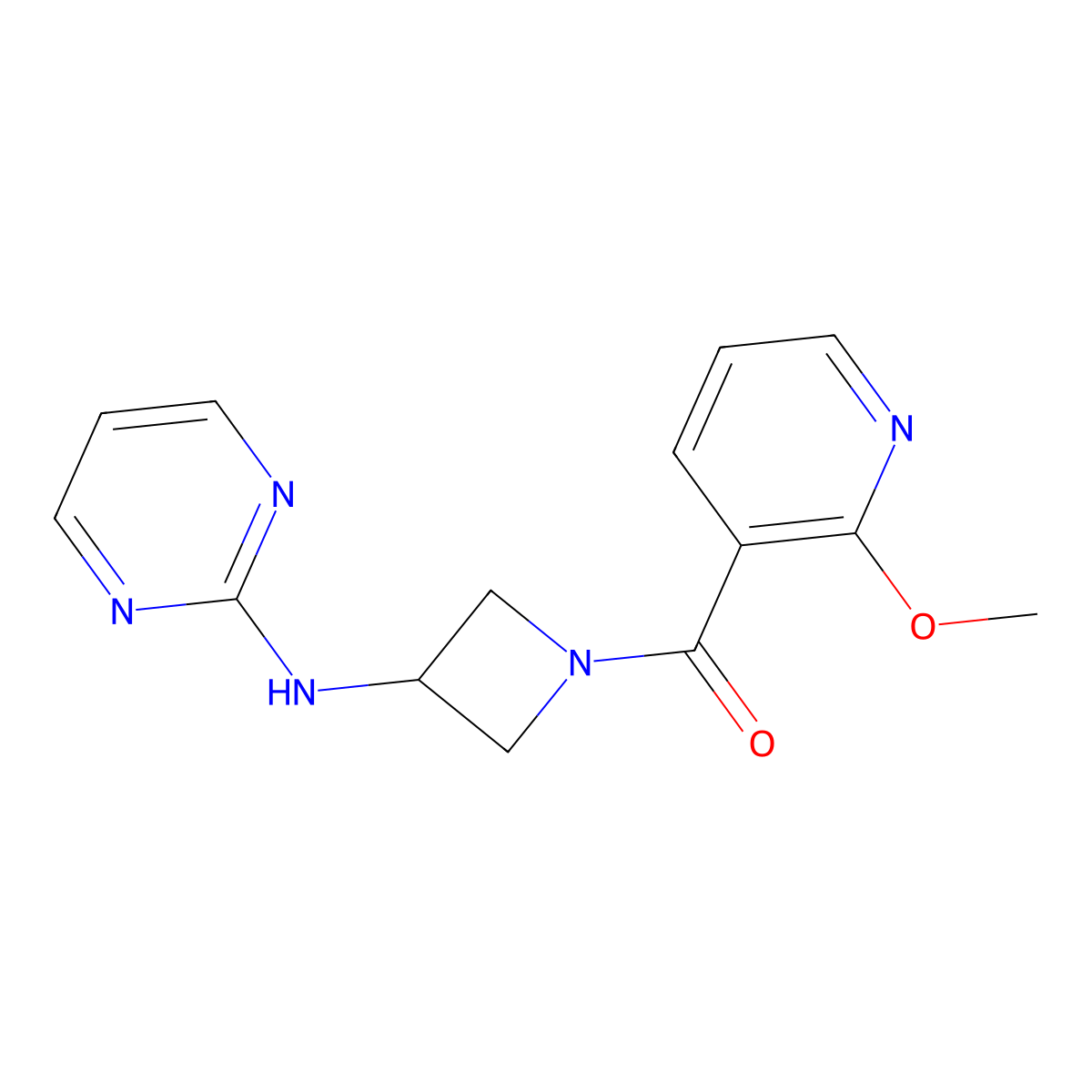 (2-Methoxypyridin-3-yl)(3-(pyrimidin-2-ylamino)azetidin-1-yl)methanone molecular structure, CAS 2320380-26-3
