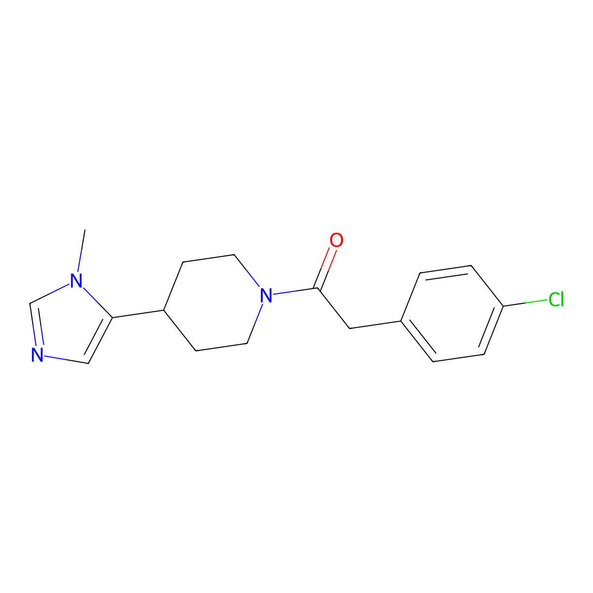 2-(4-chlorophenyl)-1-[4-(1-methyl-1H-imidazol-5-yl)piperidin-1-yl]ethan-1-one molecular structure, CAS 2320380-57-0