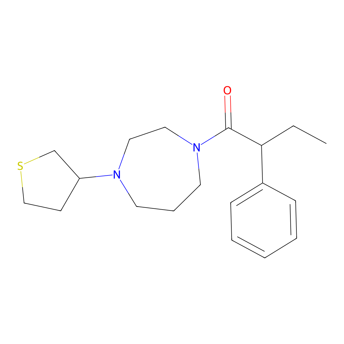 2-Phenyl-1-[4-(thiolan-3-yl)-1,4-diazepan-1-yl]butan-1-one molecular structure, CAS 2320380-86-5