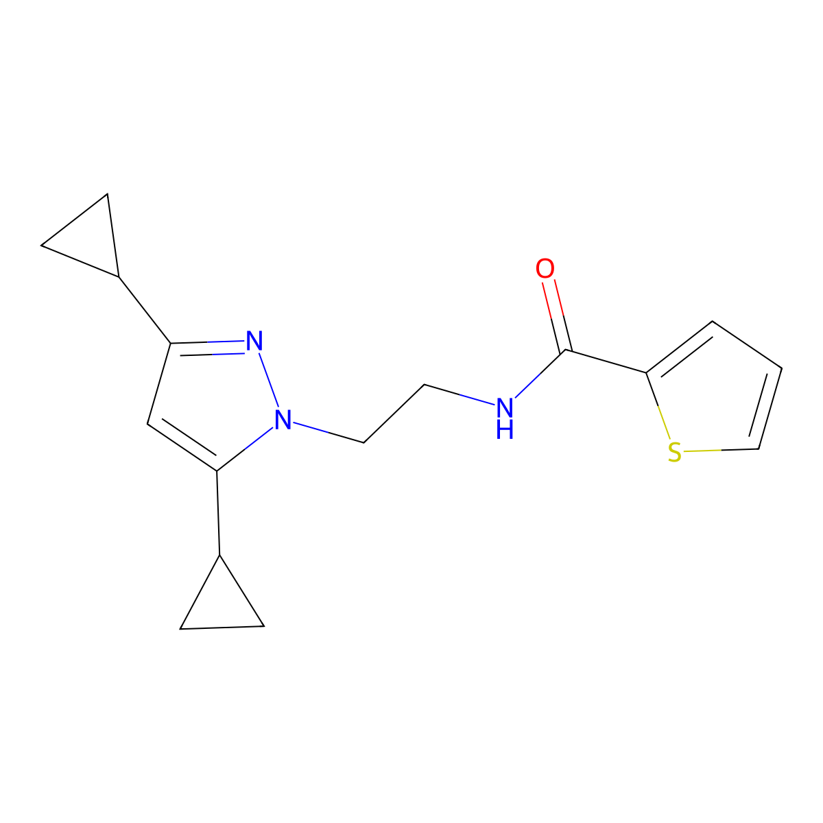 N-[2-(3,5-dicyclopropyl-1H-pyrazol-1-yl)ethyl]thiophene-2-carboxamide molecular structure, CAS 2320380-89-8