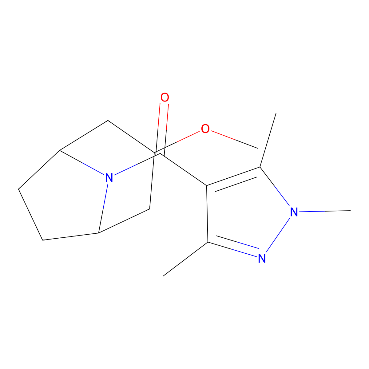 3-methoxy-8-(1,3,5-trimethyl-1H-pyrazole-4-carbonyl)-8-azabicyclo[3.2.1]octane molecular structure, CAS 2320381-04-0