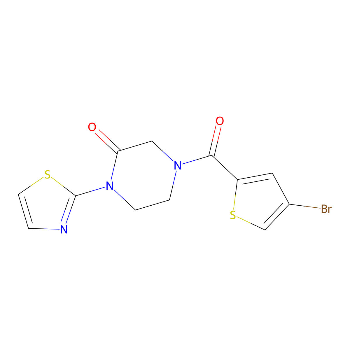 4-(4-Bromothiophene-2-carbonyl)-1-(1,3-thiazol-2-yl)piperazin-2-one molecular structure, CAS 2320381-13-1