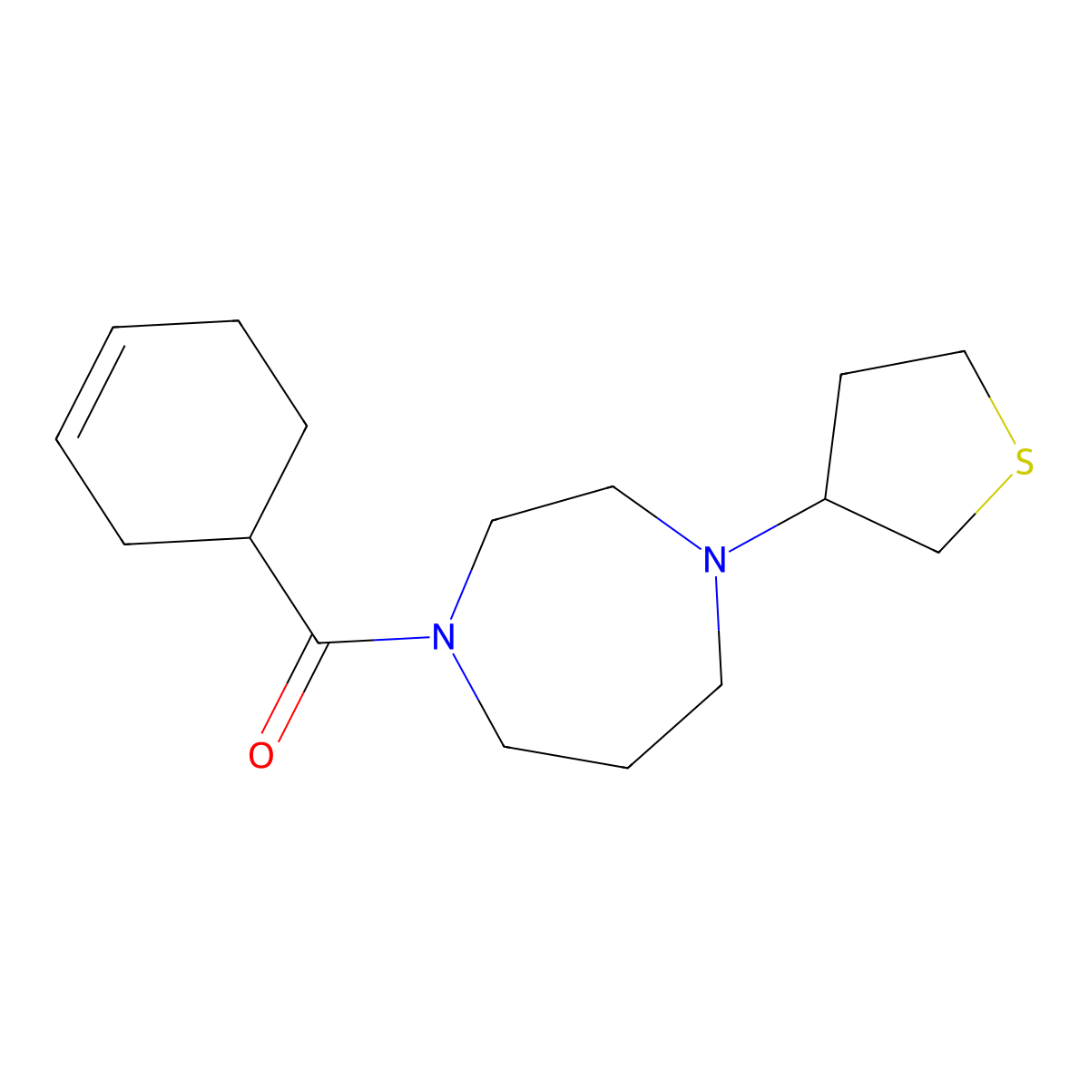 1-(Cyclohex-3-ene-1-carbonyl)-4-(thiolan-3-yl)-1,4-diazepane molecular structure, CAS 2320381-48-2