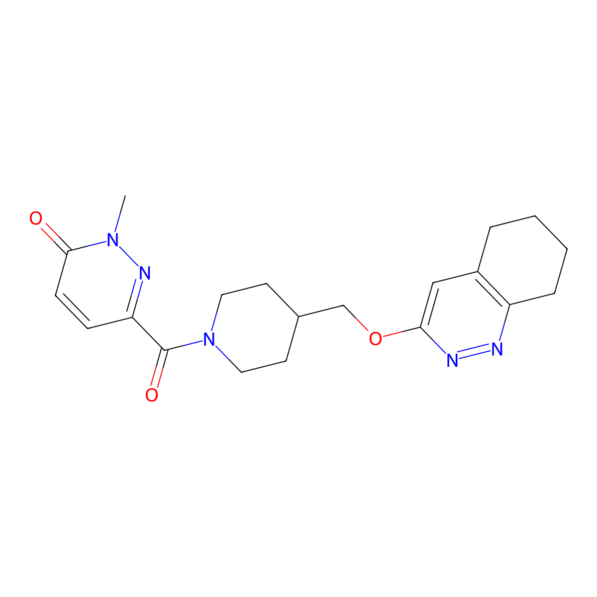 2-Methyl-6-{4-[(5,6,7,8-tetrahydrocinnolin-3-yloxy)methyl]piperidine-1-carbonyl}-2,3-dihydropyridazin-3-one molecular structure, CAS 2320381-57-3