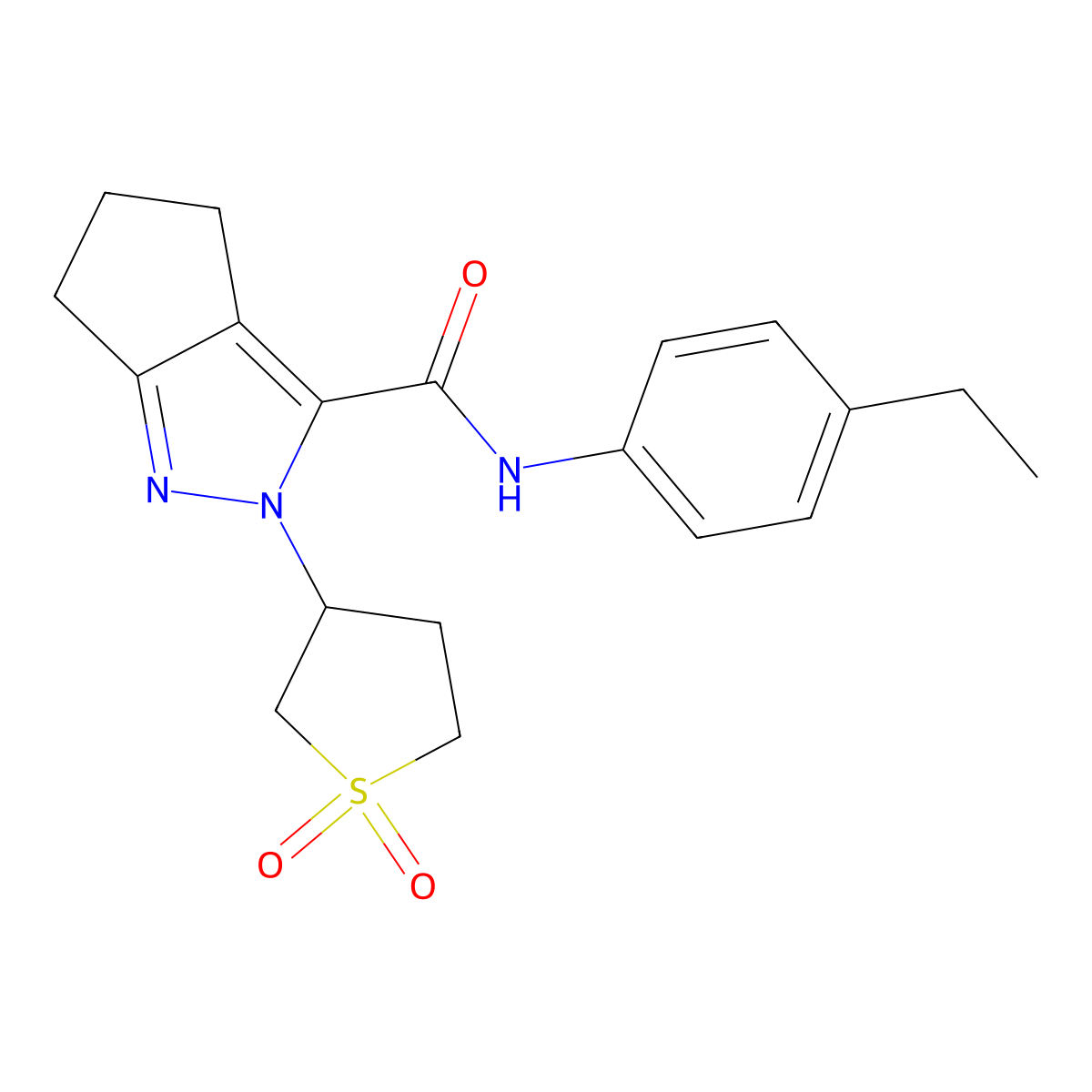 2-(1,1-dioxidotetrahydrothiophen-3-yl)-N-(4-ethylphenyl)-2,4,5,6-tetrahydrocyclopenta[c]pyrazole-3-carboxamide molecular structure, CAS 2320381-68-6