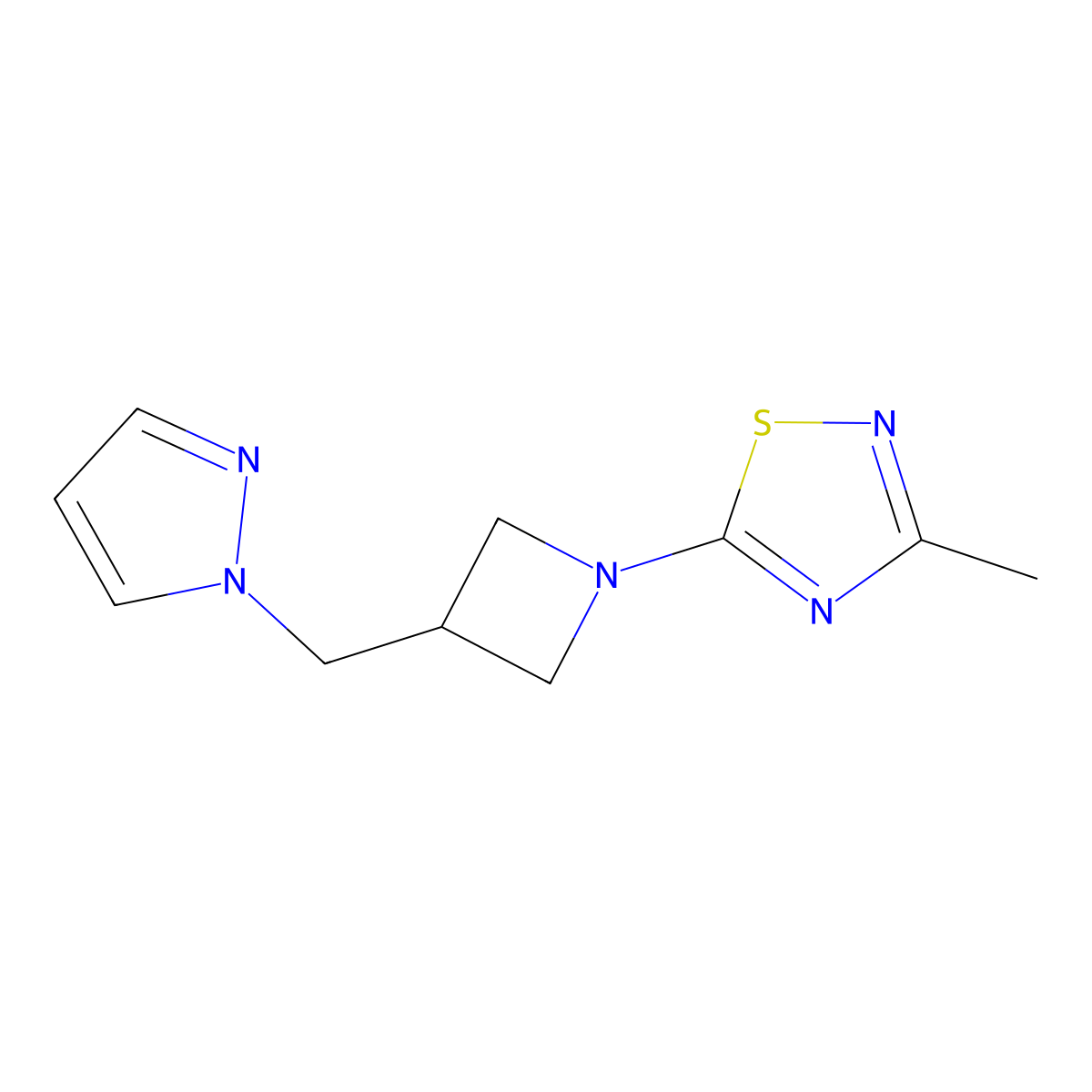 3-methyl-5-{3-[(1H-pyrazol-1-yl)methyl]azetidin-1-yl}-1,2,4-thiadiazole molecular structure, CAS 2320381-97-1
