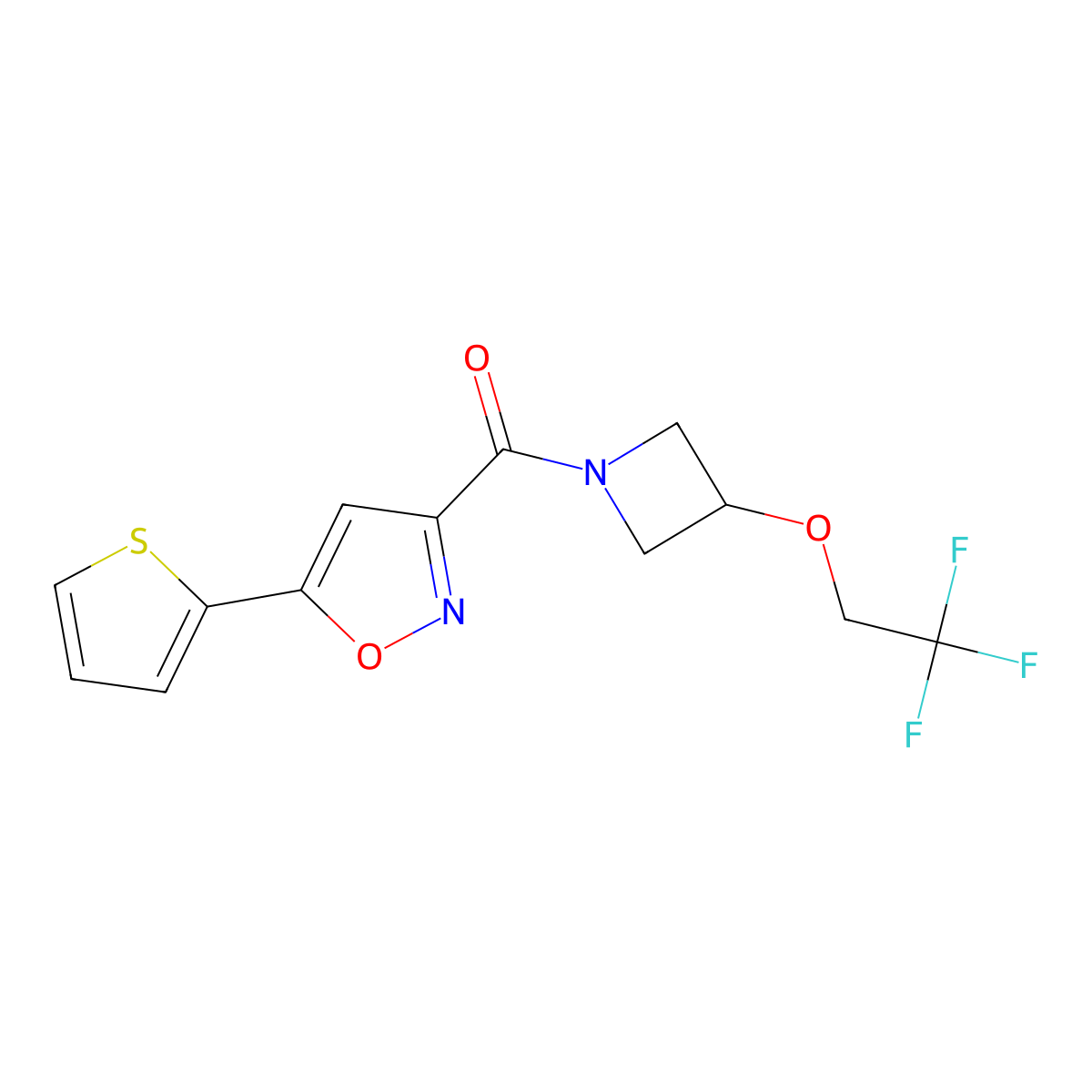 (5-(Thiophen-2-yl)isoxazol-3-yl)(3-(2,2,2-trifluoroethoxy)azetidin-1-yl)methanone molecular structure, CAS 2320382-04-3