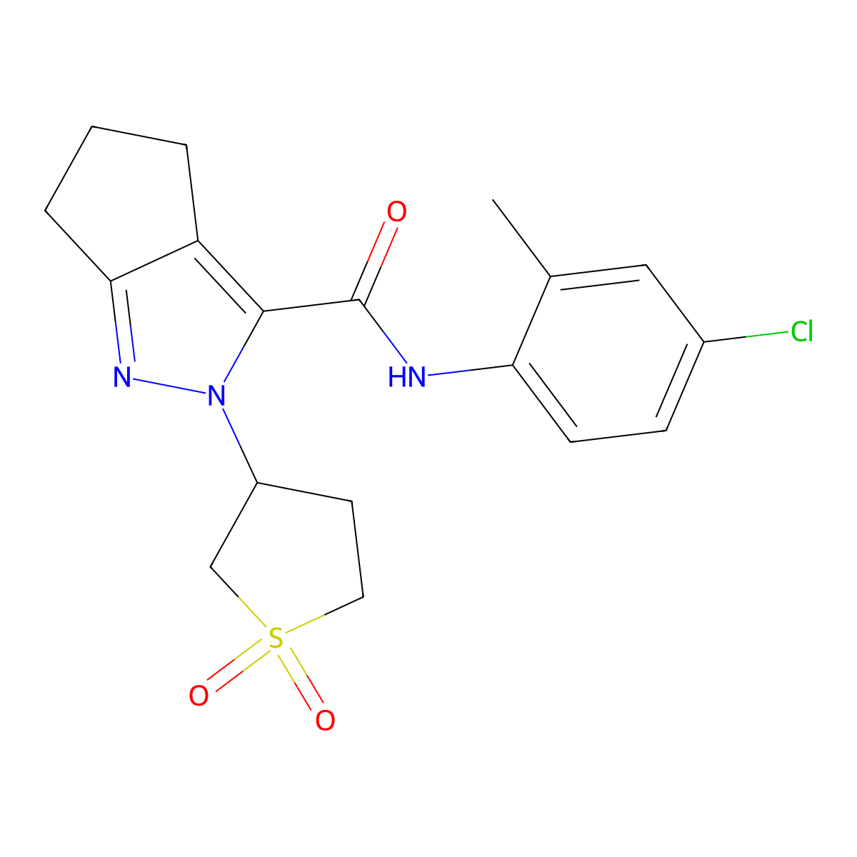 N-(4-chloro-2-methylphenyl)-2-(1,1-dioxidotetrahydrothiophen-3-yl)-2,4,5,6-tetrahydrocyclopenta[c]pyrazole-3-carboxamide molecular structure, CAS 2320382-10-1