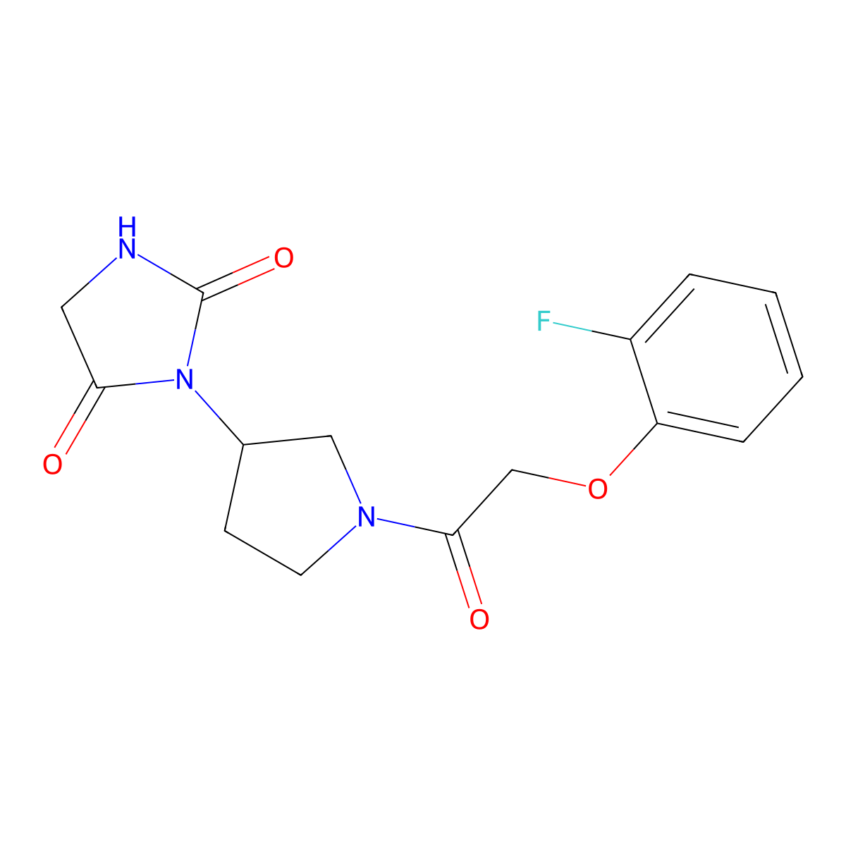 3-{1-[2-(2-Fluorophenoxy)acetyl]pyrrolidin-3-yl}imidazolidine-2,4-dione molecular structure, CAS 2320382-17-8