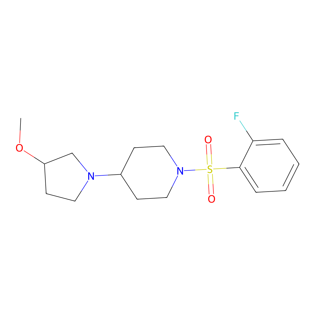 1-(2-Fluorobenzenesulfonyl)-4-(3-methoxypyrrolidin-1-yl)piperidine molecular structure, CAS 2320382-45-2
