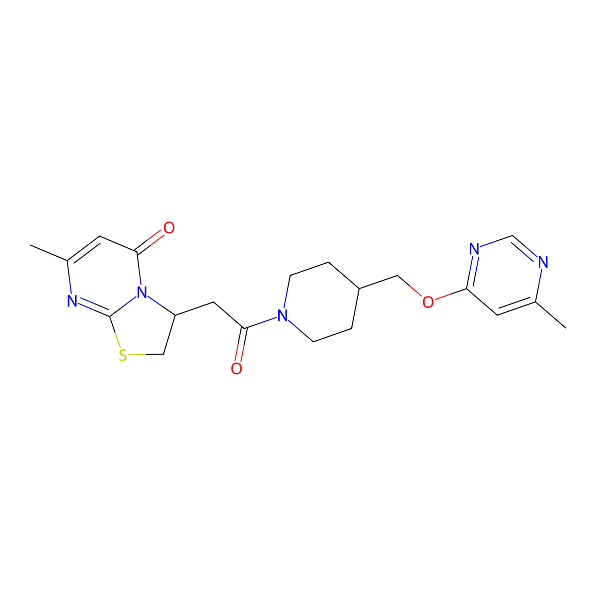 7-methyl-3-(2-(4-(((6-methylpyrimidin-4-yl)oxy)methyl)piperidin-1-yl)-2-oxoethyl)-2,3-dihydro-5H-thiazolo[3,2-a]pyrimidin-5-one molecular structure, CAS 2320382-69-0
