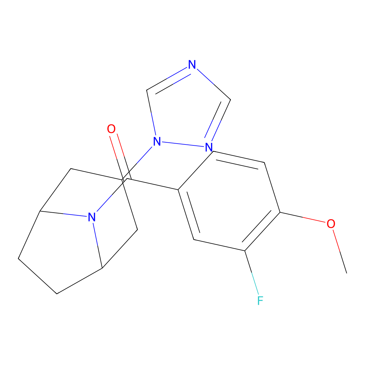 ((1R,5S)-3-(1H-1,2,4-triazol-1-yl)-8-azabicyclo[3.2.1]octan-8-yl)(3-fluoro-4-methoxyphenyl)methanone molecular structure, CAS 2320382-80-5