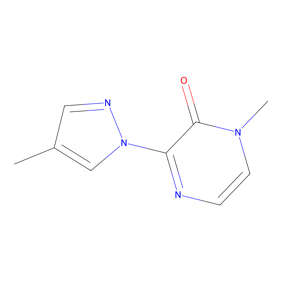 1-methyl-3-(4-methyl-1H-pyrazol-1-yl)-1,2-dihydropyrazin-2-one molecular structure, CAS 2320382-97-4