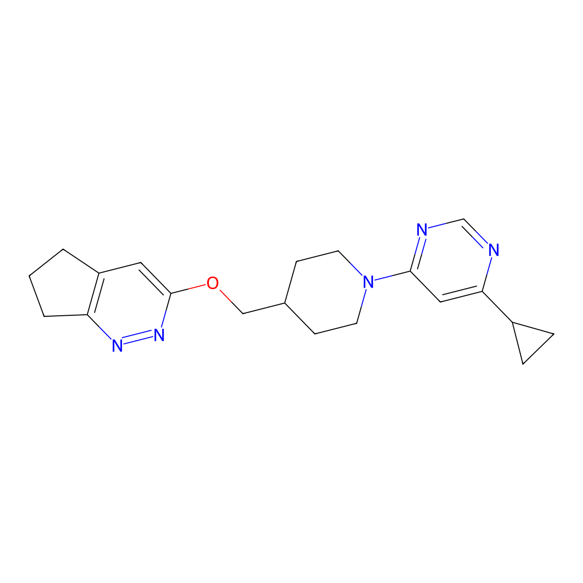 4-[4-({5H,6H,7H-cyclopenta[c]pyridazin-3-yloxy}methyl)piperidin-1-yl]-6-cyclopropylpyrimidine molecular structure, CAS 2320383-11-5