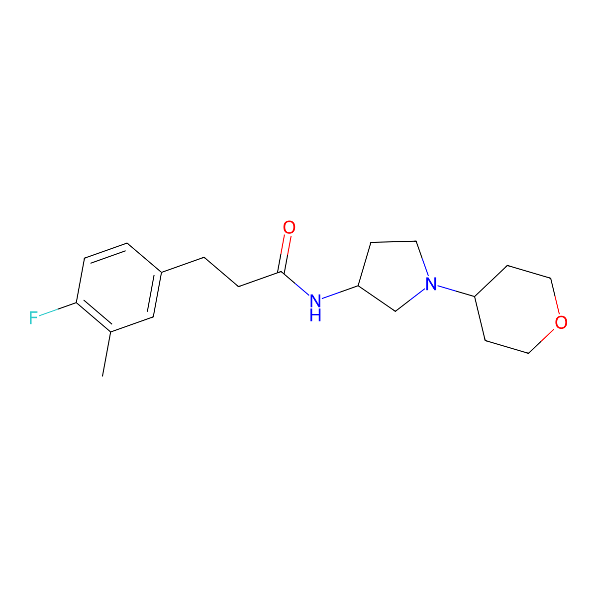 3-(4-Fluoro-3-methylphenyl)-N-[1-(oxan-4-yl)pyrrolidin-3-yl]propanamide molecular structure, CAS 2320383-12-6