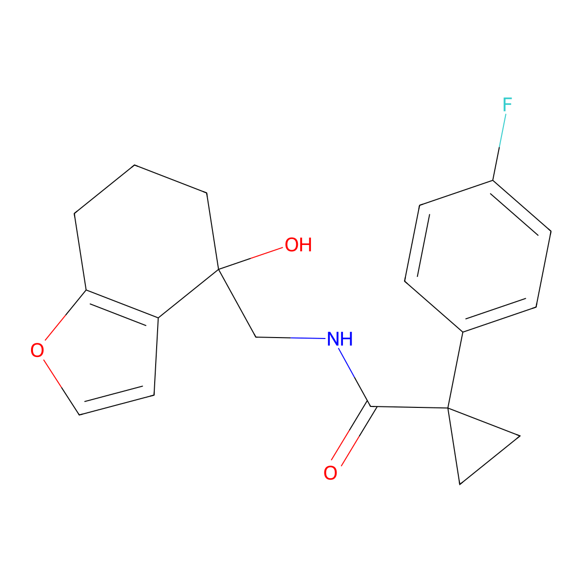 1-(4-fluorophenyl)-N-[(4-hydroxy-4,5,6,7-tetrahydro-1-benzofuran-4-yl)methyl]cyclopropane-1-carboxamide molecular structure, CAS 2320383-71-7
