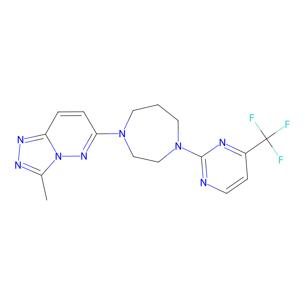 1-{3-Methyl-[1,2,4]triazolo[4,3-b]pyridazin-6-yl}-4-[4-(trifluoromethyl)pyrimidin-2-yl]-1,4-diazepane molecular structure, CAS 2320415-15-2