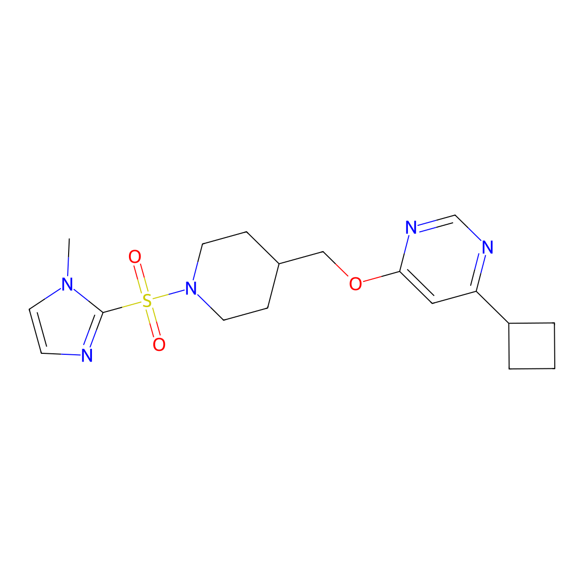 4-cyclobutyl-6-((1-((1-methyl-1H-imidazol-2-yl)sulfonyl)piperidin-4-yl)methoxy)pyrimidine molecular structure, CAS 2320415-49-2