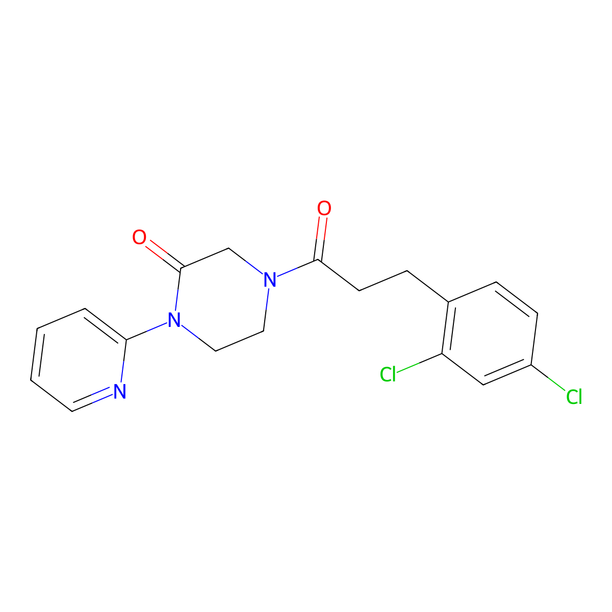 4-[3-(2,4-Dichlorophenyl)propanoyl]-1-(pyridin-2-yl)piperazin-2-one molecular structure, CAS 2320415-56-1