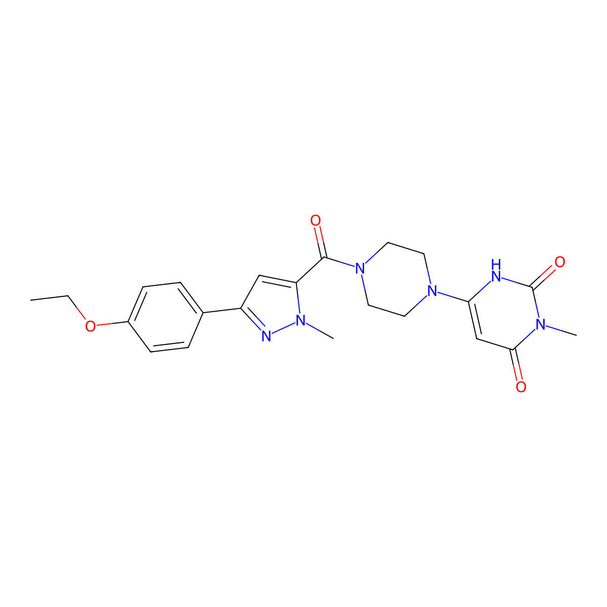 6-(4-(3-(4-ethoxyphenyl)-1-methyl-1H-pyrazole-5-carbonyl)piperazin-1-yl)-3-methylpyrimidine-2,4(1H,3H)-dione molecular structure, CAS 2320415-65-2