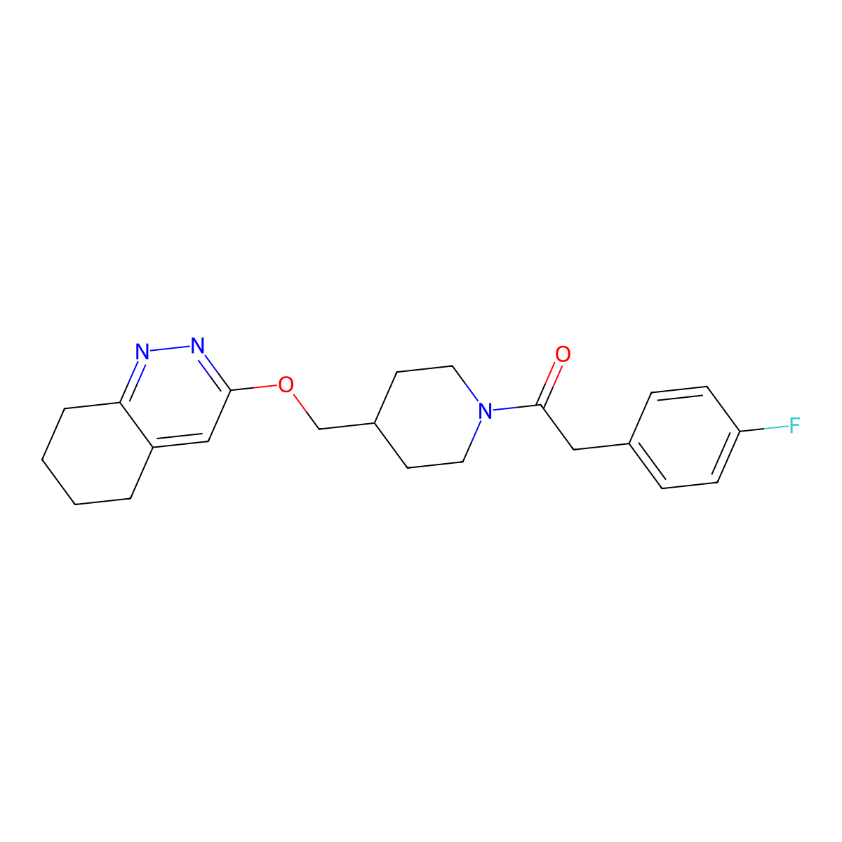 2-(4-Fluorophenyl)-1-{4-[(5,6,7,8-tetrahydrocinnolin-3-yloxy)methyl]piperidin-1-yl}ethan-1-one molecular structure, CAS 2320415-74-3