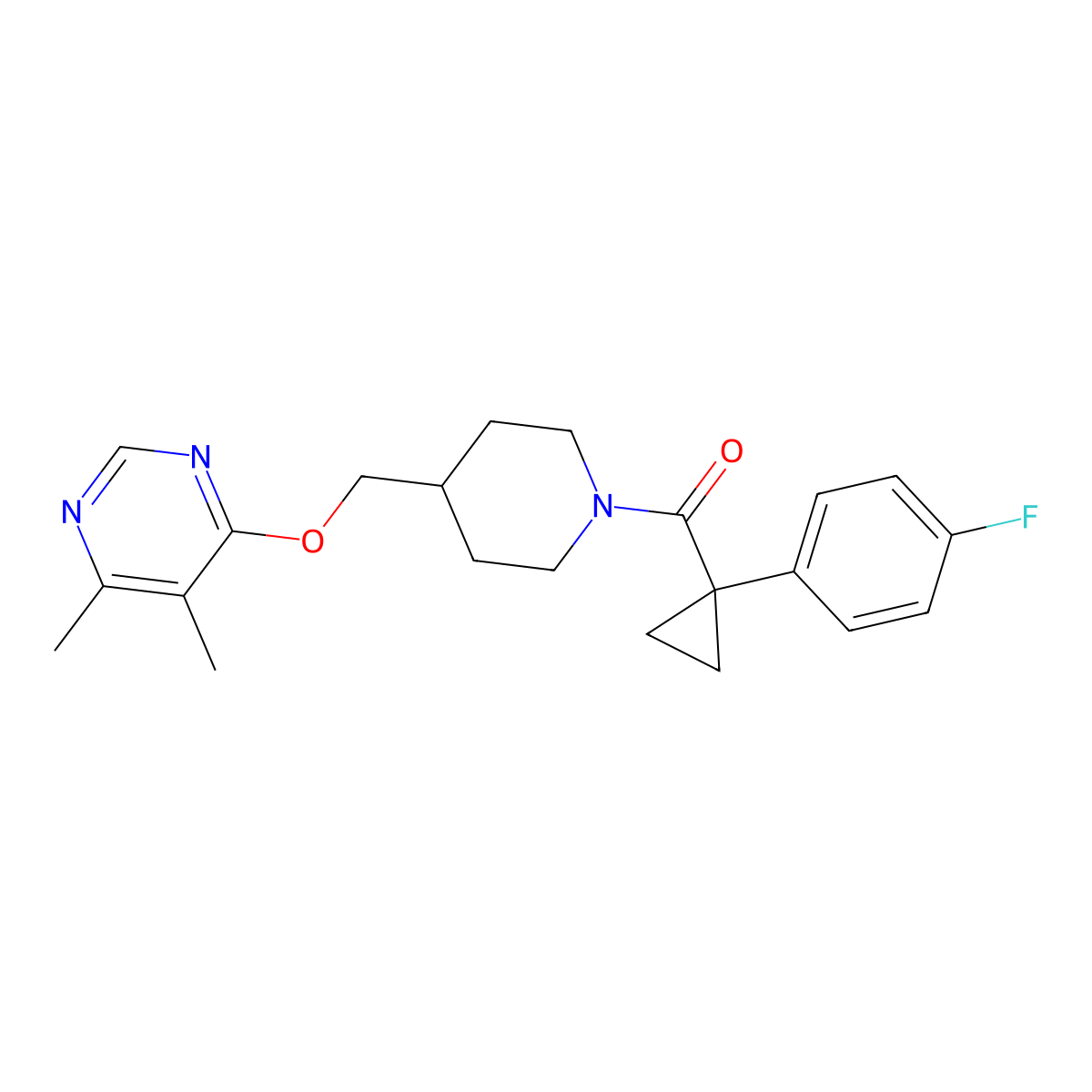 4-({1-[1-(4-Fluorophenyl)cyclopropanecarbonyl]piperidin-4-yl}methoxy)-5,6-dimethylpyrimidine molecular structure, CAS 2320416-05-3