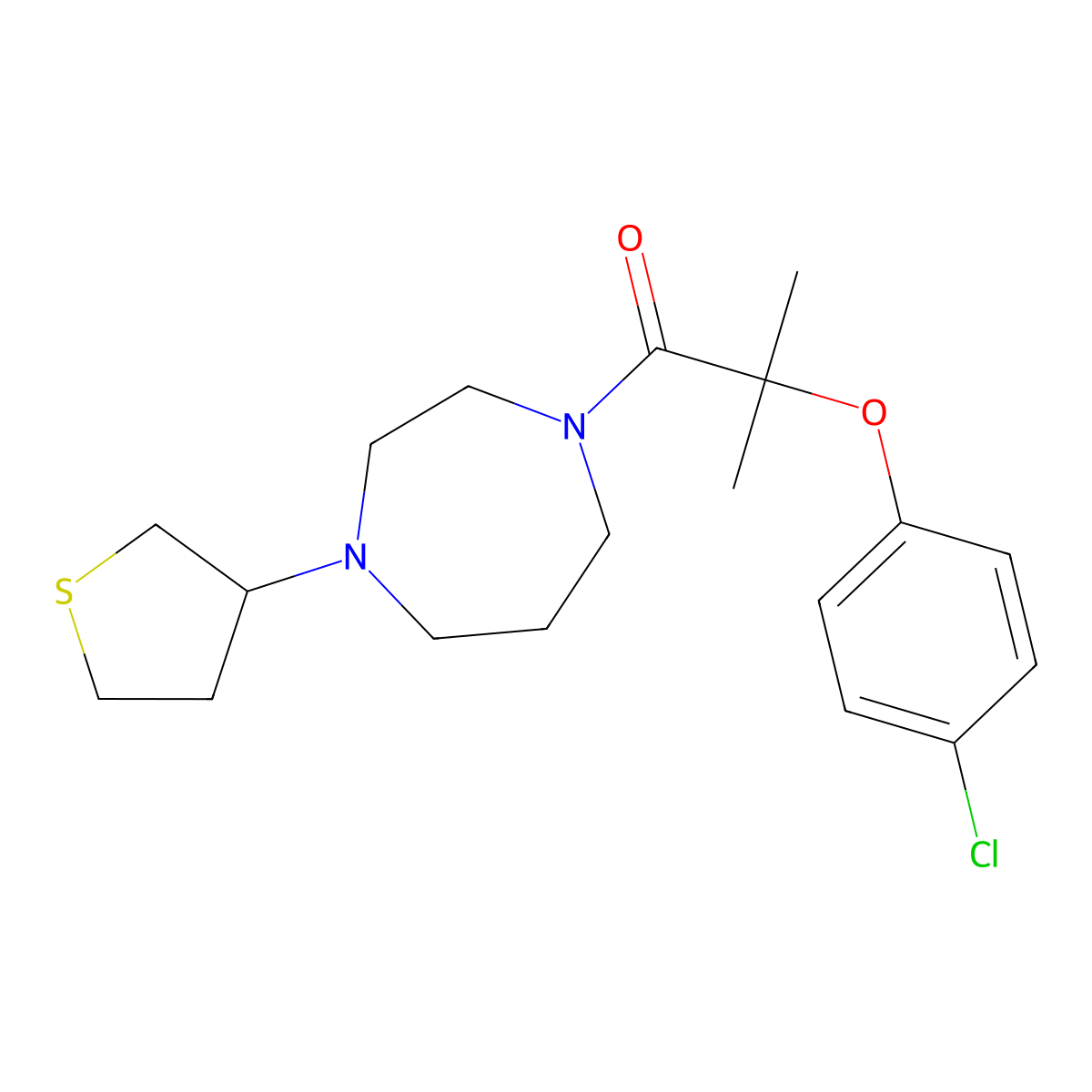 2-(4-Chlorophenoxy)-2-methyl-1-[4-(thiolan-3-yl)-1,4-diazepan-1-yl]propan-1-one molecular structure, CAS 2320416-29-1