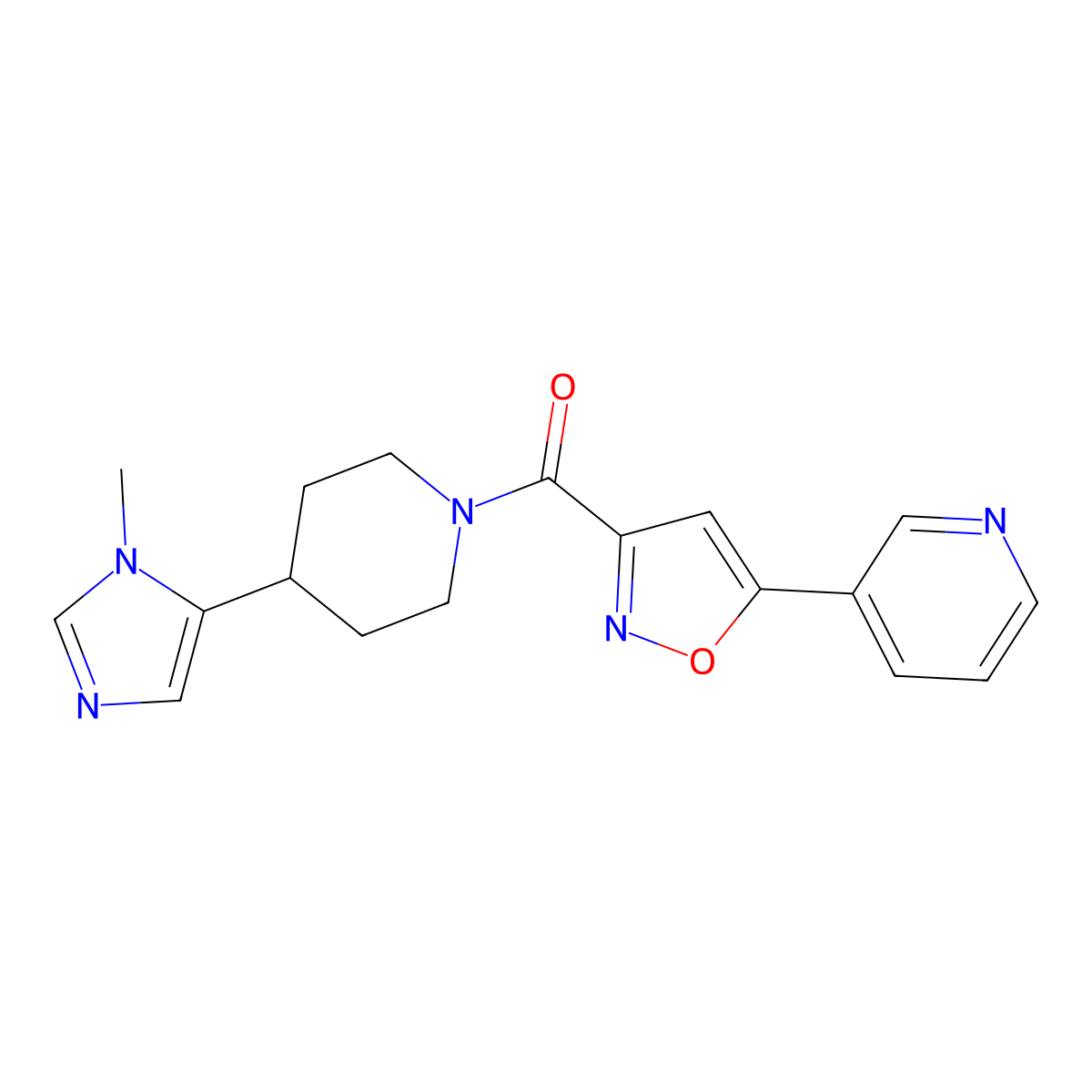 3-{3-[4-(1-methyl-1H-imidazol-5-yl)piperidine-1-carbonyl]-1,2-oxazol-5-yl}pyridine molecular structure, CAS 2320416-46-2