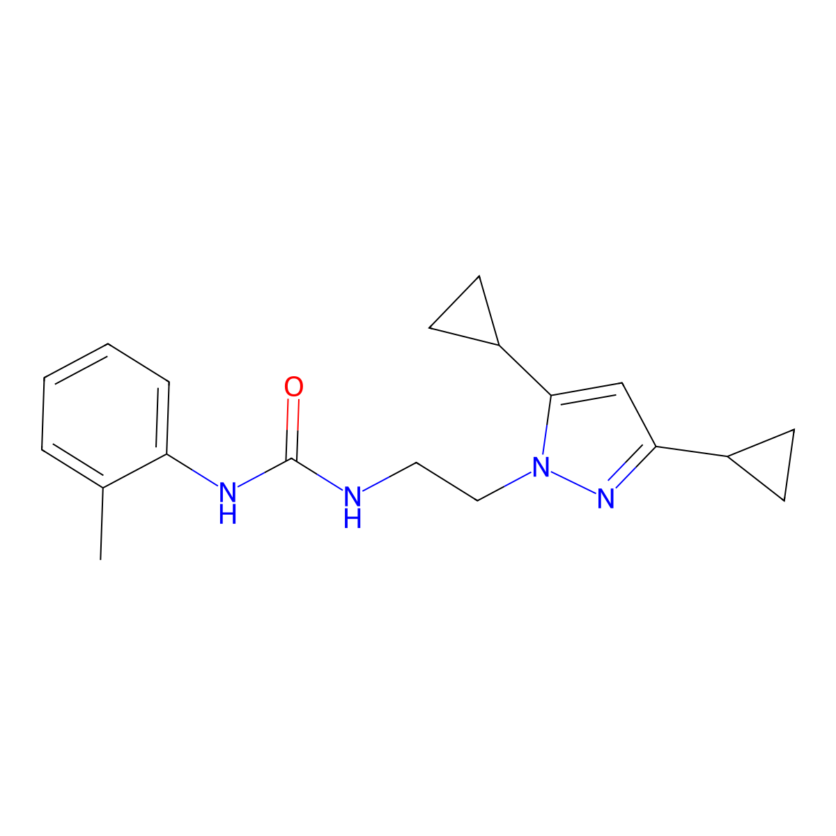 1-(2-(3,5-dicyclopropyl-1H-pyrazol-1-yl)ethyl)-3-(o-tolyl)urea molecular structure, CAS 2320416-50-8