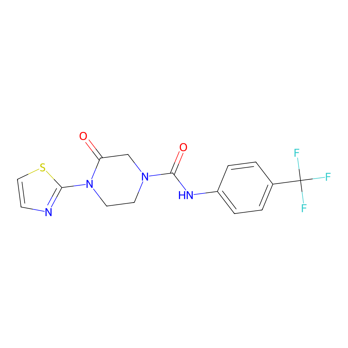 3-oxo-4-(1,3-thiazol-2-yl)-N-[4-(trifluoromethyl)phenyl]piperazine-1-carboxamide molecular structure, CAS 2320416-67-7