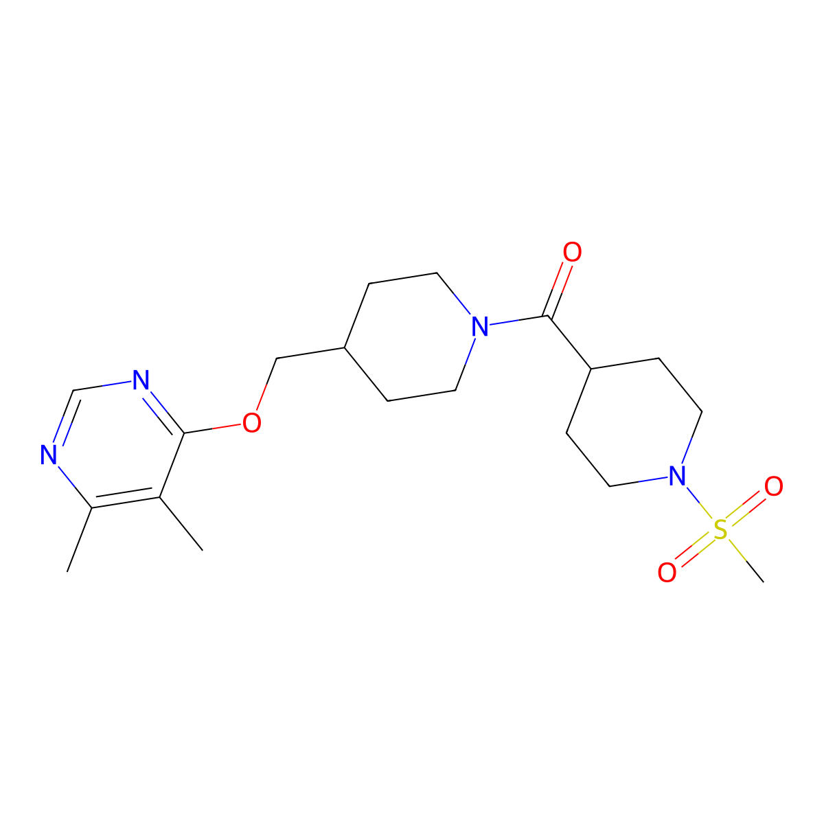 4-{[1-(1-Methanesulfonylpiperidine-4-carbonyl)piperidin-4-yl]methoxy}-5,6-dimethylpyrimidine molecular structure, CAS 2320417-21-6