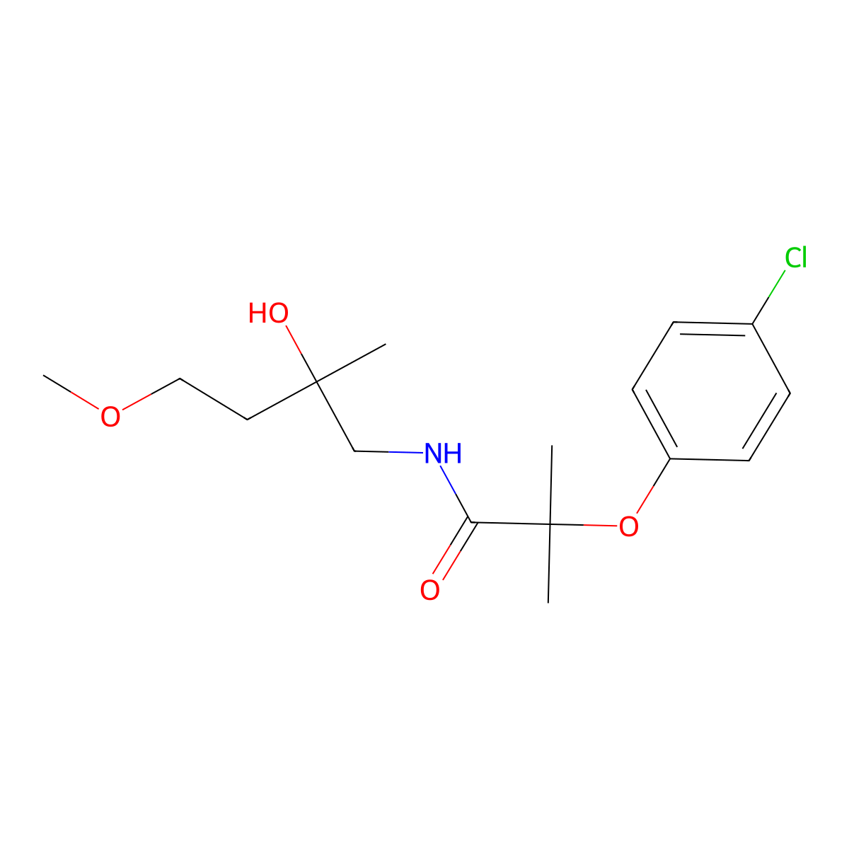 2-(4-chlorophenoxy)-N-(2-hydroxy-4-methoxy-2-methylbutyl)-2-methylpropanamide molecular structure, CAS 2320417-22-7