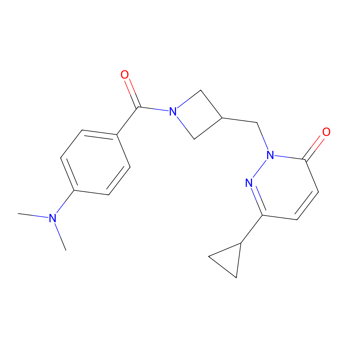 6-Cyclopropyl-2-({1-[4-(dimethylamino)benzoyl]azetidin-3-yl}methyl)-2,3-dihydropyridazin-3-one molecular structure, CAS 2320417-27-2