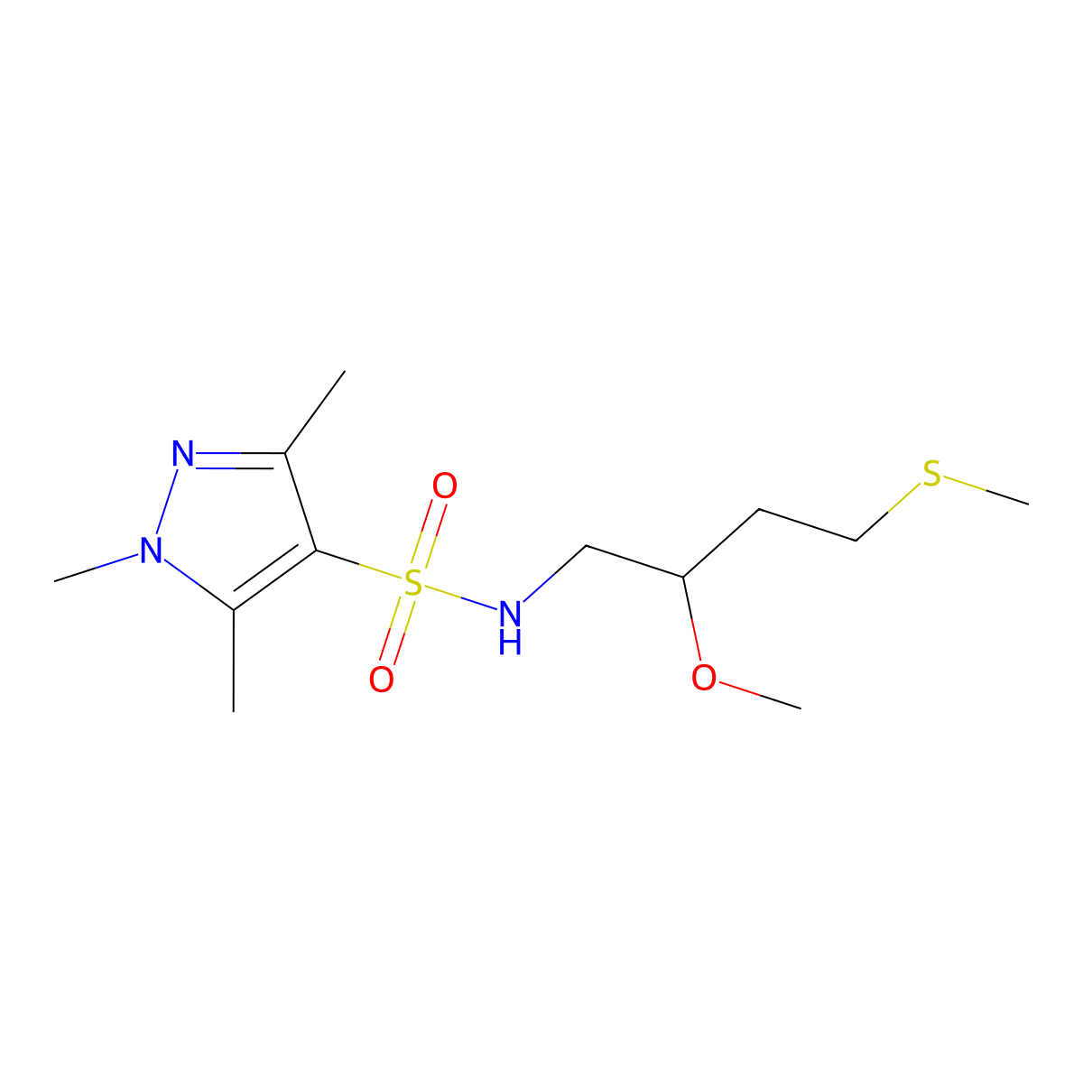 N-[2-methoxy-4-(methylsulfanyl)butyl]-1,3,5-trimethyl-1H-pyrazole-4-sulfonamide molecular structure, CAS 2320417-33-0