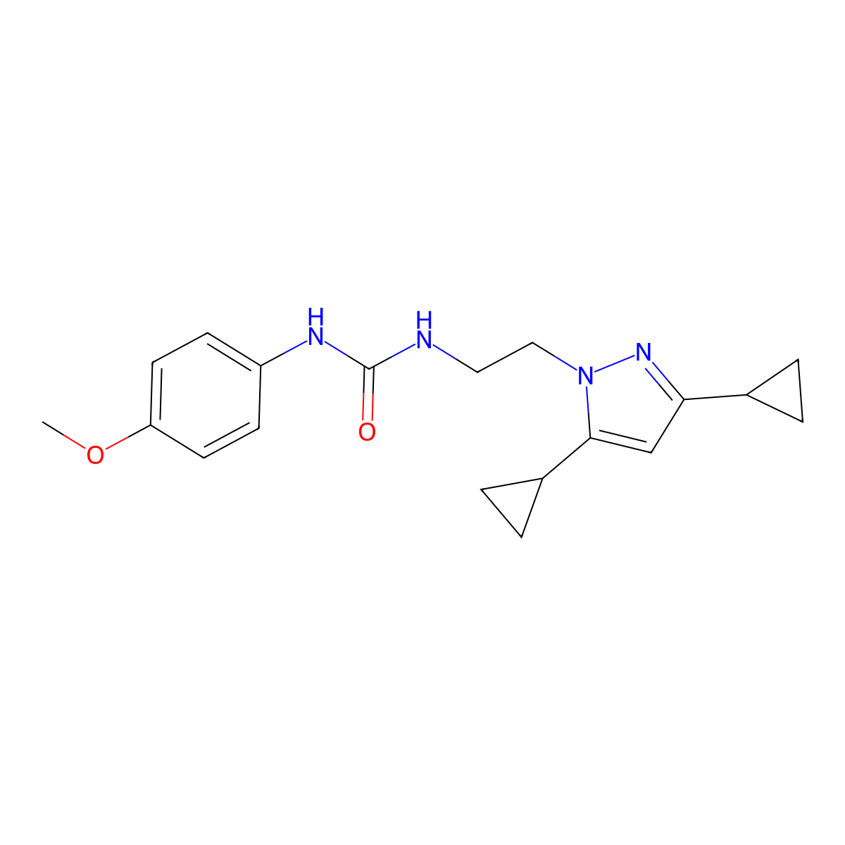 1-(2-(3,5-dicyclopropyl-1H-pyrazol-1-yl)ethyl)-3-(4-methoxyphenyl)urea molecular structure, CAS 2320417-43-2
