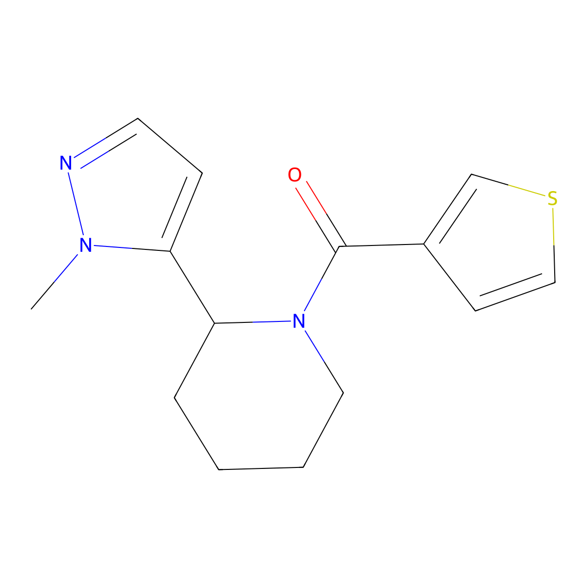 2-(1-methyl-1H-pyrazol-5-yl)-1-(thiophene-3-carbonyl)piperidine molecular structure, CAS 2320418-05-9