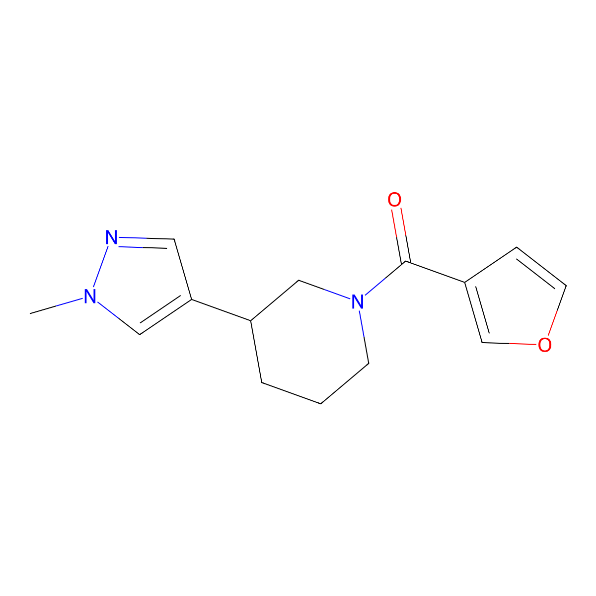 1-(furan-3-carbonyl)-3-(1-methyl-1H-pyrazol-4-yl)piperidine molecular structure, CAS 2320418-14-0