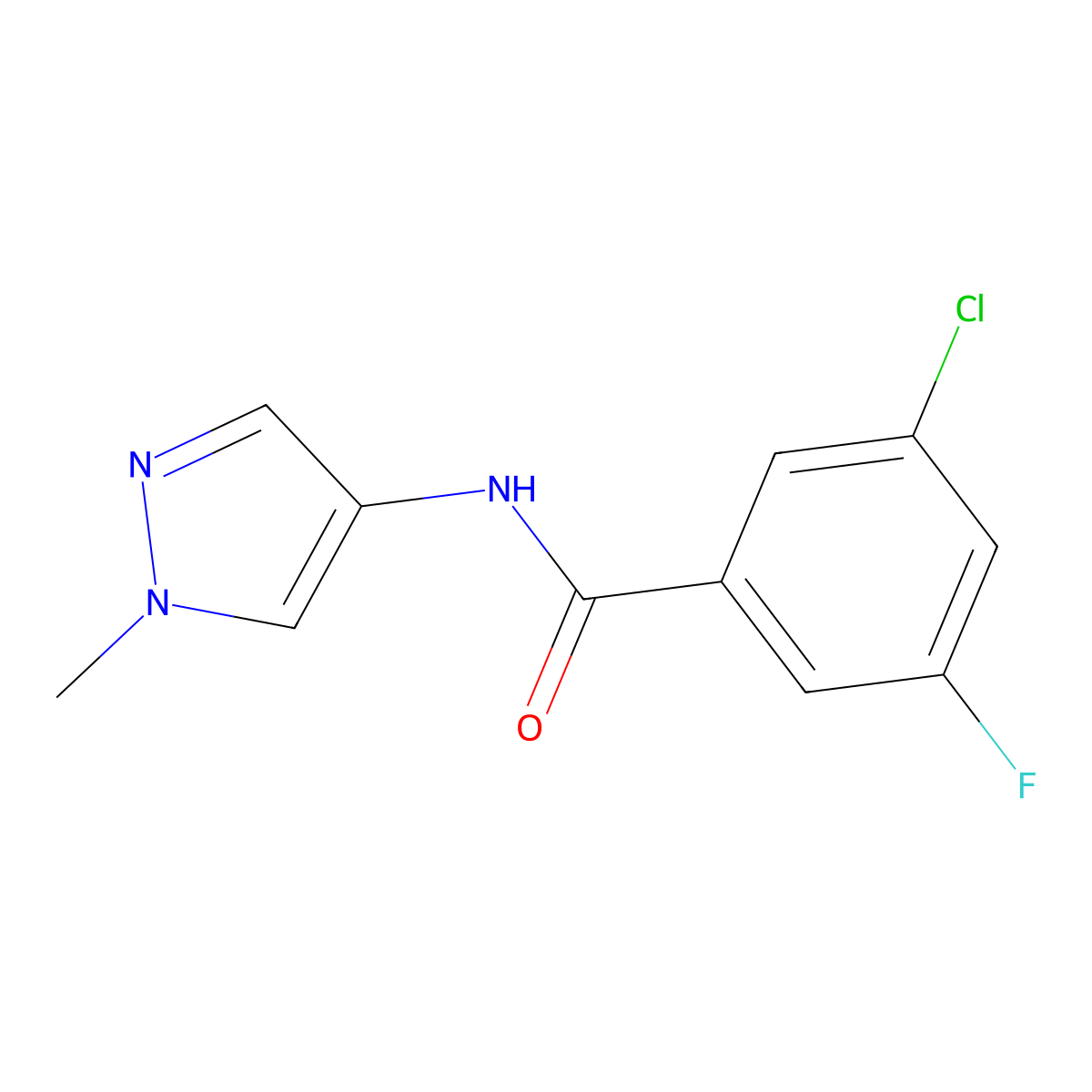 3-chloro-5-fluoro-N-(1-methyl-1H-pyrazol-4-yl)benzamide molecular structure, CAS 2320418-45-7
