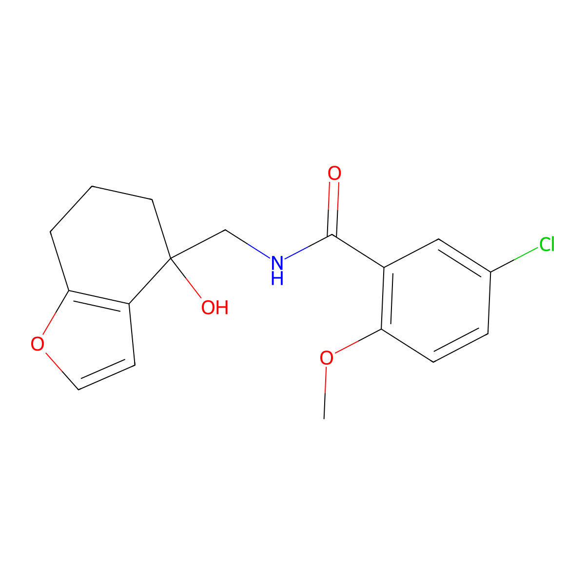 5-chloro-N-((4-hydroxy-4,5,6,7-tetrahydrobenzofuran-4-yl)methyl)-2-methoxybenzamide molecular structure, CAS 2320418-56-0
