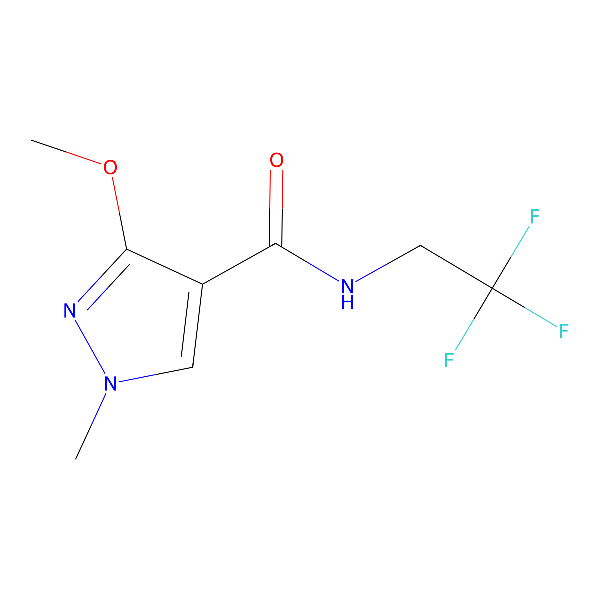 3-methoxy-1-methyl-N-(2,2,2-trifluoroethyl)-1H-pyrazole-4-carboxamide molecular structure, CAS 2320418-65-1
