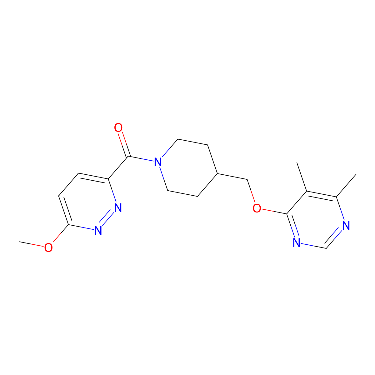 4-{[1-(6-Methoxypyridazine-3-carbonyl)piperidin-4-yl]methoxy}-5,6-dimethylpyrimidine molecular structure, CAS 2320418-81-1