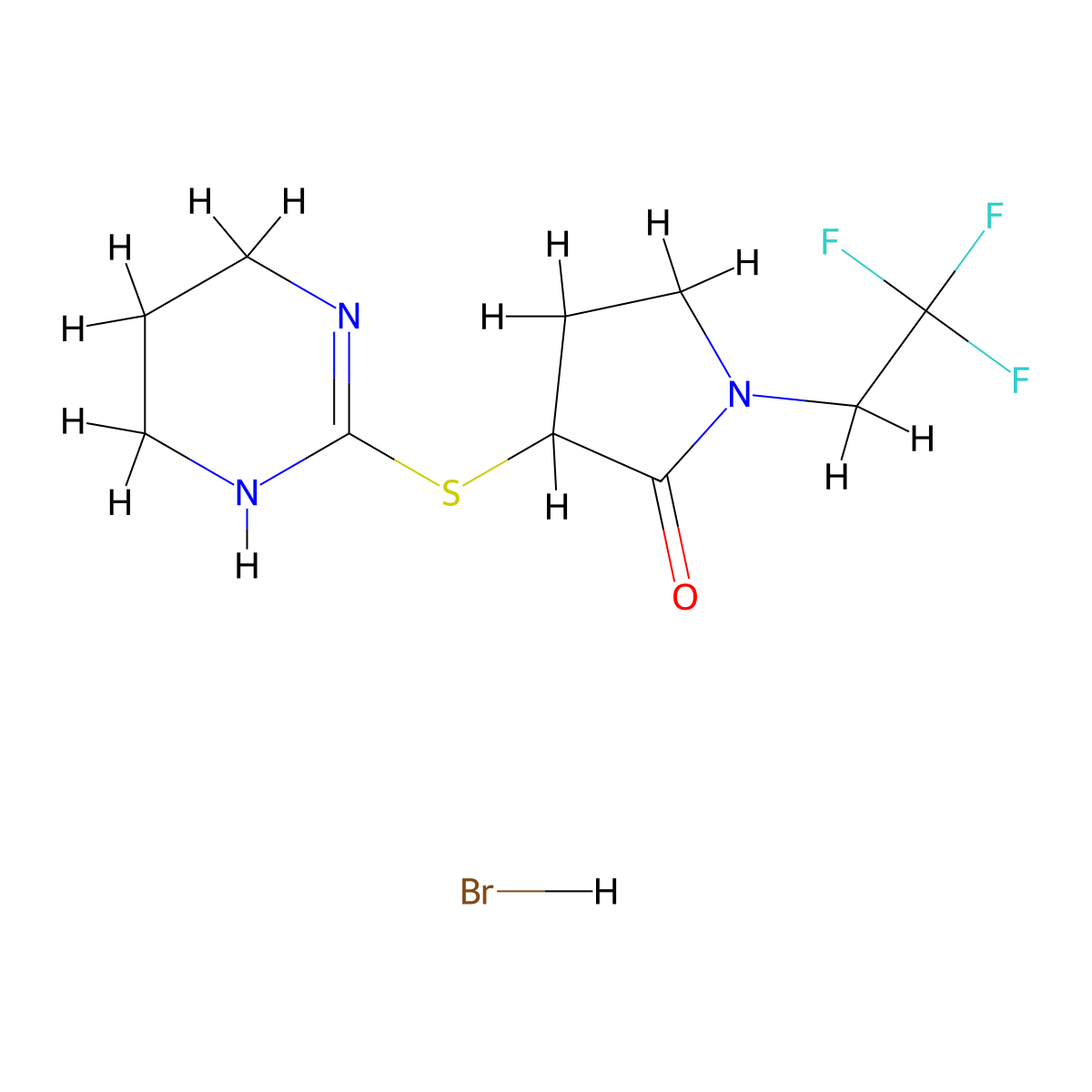 3-((1,4,5,6-Tetrahydropyrimidin-2-yl)thio)-1-(2,2,2-trifluoroethyl)pyrrolidin-2-one hydrobromide molecular structure, CAS 2320418-84-4