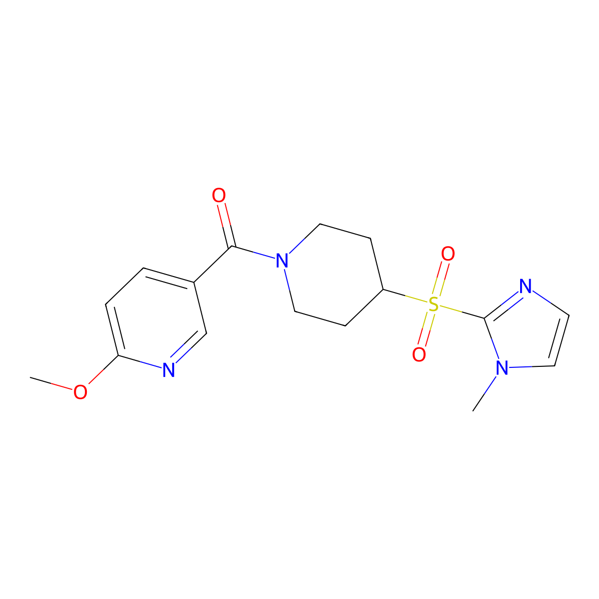 2-methoxy-5-{4-[(1-methyl-1H-imidazol-2-yl)sulfonyl]piperidine-1-carbonyl}pyridine molecular structure, CAS 2320418-93-5