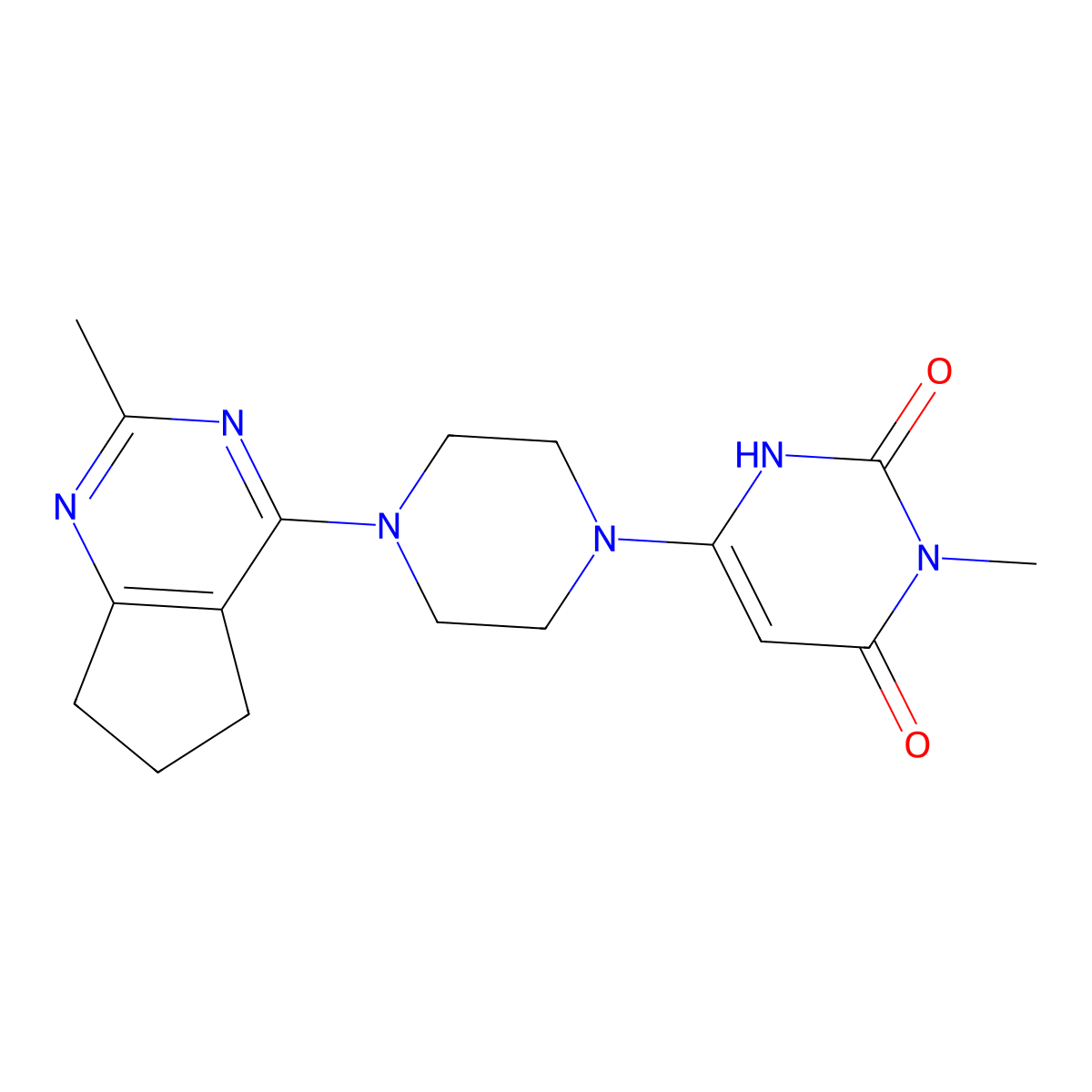3-methyl-6-(4-(2-methyl-6,7-dihydro-5H-cyclopenta[d]pyrimidin-4-yl)piperazin-1-yl)pyrimidine-2,4(1H,3H)-dione molecular structure, CAS 2320419-11-0