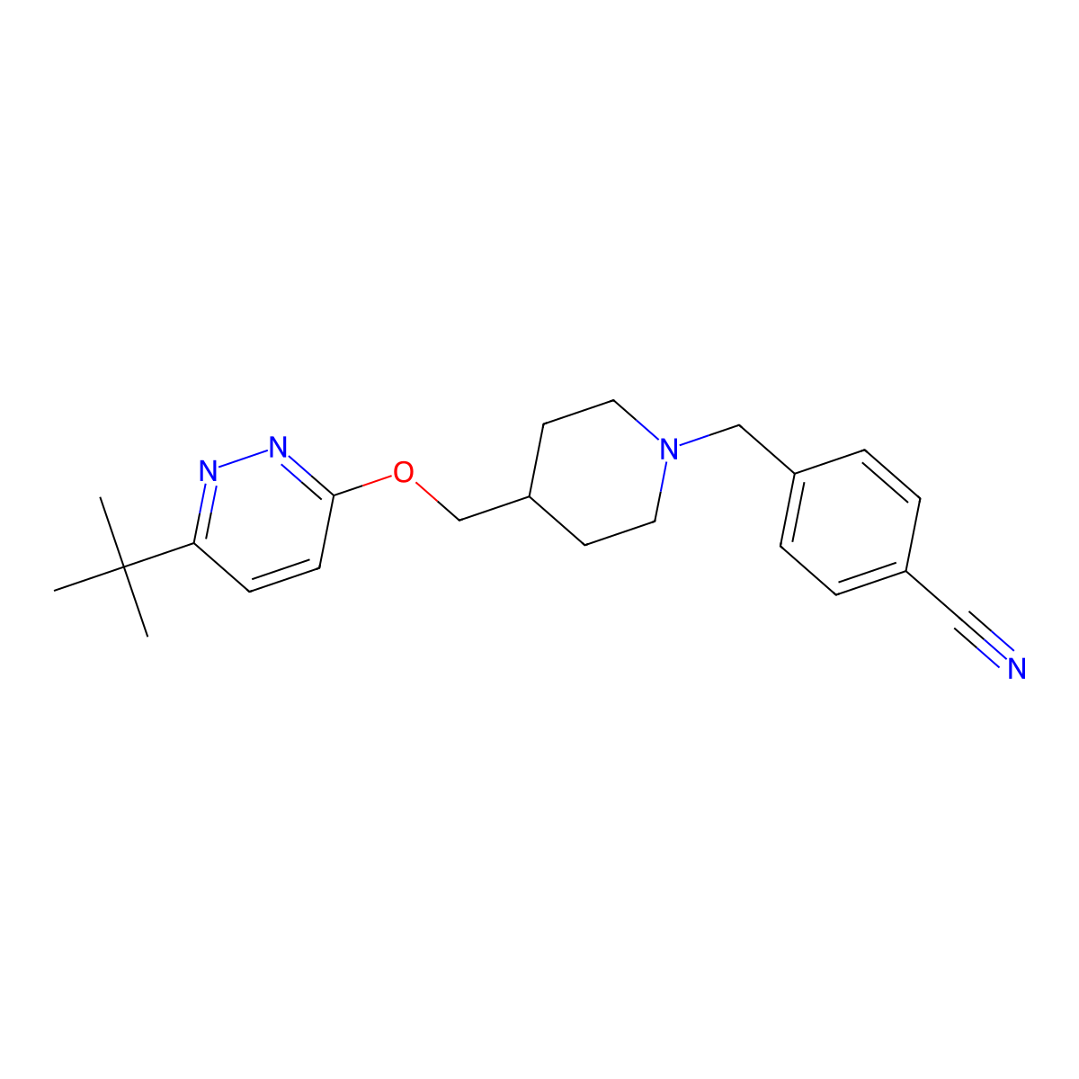 4-[(4-{[(6-Tert-butylpyridazin-3-yl)oxy]methyl}piperidin-1-yl)methyl]benzonitrile molecular structure, CAS 2320419-17-6