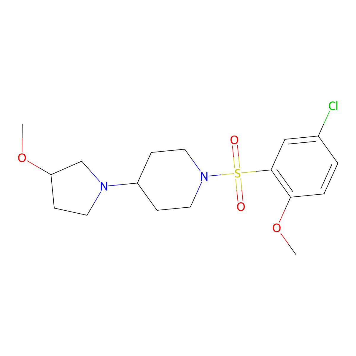 1-(5-Chloro-2-methoxybenzenesulfonyl)-4-(3-methoxypyrrolidin-1-yl)piperidine molecular structure, CAS 2320419-35-8