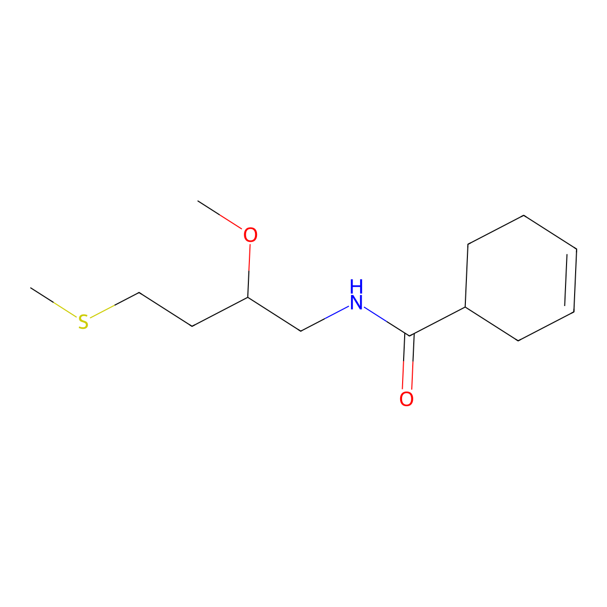 N-[2-methoxy-4-(methylsulfanyl)butyl]cyclohex-3-ene-1-carboxamide molecular structure, CAS 2320419-53-0